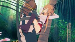 Rule 34 | 1boy, 1girl, 3d, agil, animated, asuna (sao), bouncing breasts, braid, breasts, cheating (relationship), clothed sex, crown braid, dark-skinned male, dark skin, forest, hetero, highres, interracial, koikatsu (medium), large breasts, nature, netorare, outdoors, sex, solo focus, sword art online, tagme, video