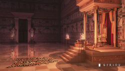 Rule 34 | artist name, carpet, chinese commentary, chinese text, commentary, commentary request, egyptian, egyptian art, english commentary, hieroglyphics, highres, lantern, moonslanstudio, no humans, original, reflective floor, scenery, stairs, statue, throne