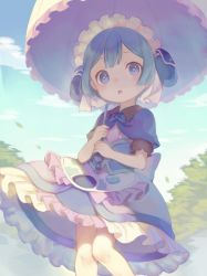 Rule 34 | 1boy, blue eyes, blue hair, choke (amamarin), cloud, cloudy sky, commentary request, highres, looking at viewer, made in abyss, maid, maid headdress, male focus, maruruk, morning, outdoors, parasol, short hair, sky, solo, trap, umbrella