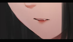 Rule 34 | 1girl, black hair, close-up, fang, head out of frame, letterboxed, mouth focus, nose, original, parted lips, shimmer, solo