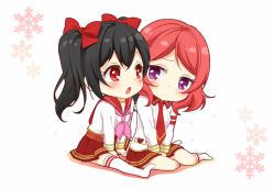 Rule 34 | 10s, 2girls, black hair, blush, bow, bowtie, breasts, cardigan, censored, cowboy shot, curtains, eye contact, from side, frown, hair bow, half-closed eyes, hand on another&#039;s chin, imminent kiss, indoors, long sleeves, looking at another, looking at viewer, love live!, love live! school idol festival, love live! school idol project, multiple girls, natsu (natume0504), nervous, nishikino maki, open mouth, orange eyes, pink hair, plaid, plaid skirt, pleated skirt, profile, purple eyes, school uniform, shirt, short hair, short sleeves, short twintails, skirt, sleeves past wrists, small breasts, striped, sweatdrop, sweater vest, twintails, wide-eyed, window, yazawa nico, yuri