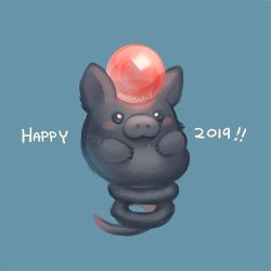 Rule 34 | 2019, blush, commentary, creature, creatures (company), english commentary, fluffy, full body, game freak, gen 3 pokemon, grey fur, happy new year, mootecky, new year, nintendo, no humans, pokemon, pokemon (creature), solo, spoink
