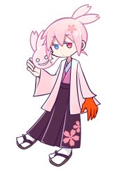 Rule 34 | 1boy, ahoge, alternate hair color, bad id, bad pixiv id, blue eyes, expressionless, fujino makiko, full body, ghost, heterochromia, japanese clothes, jitome, kimono, madou monogatari, male focus, official style, pink hair, puyopuyo, puyopuyo fever, red eyes, sandals, sig (puyopuyo), socks, solo, transparent background, white background