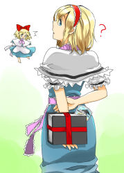 Rule 34 | 1girl, ?, alice margatroid, arms behind back, bad id, bad pixiv id, blonde hair, book, doll, female focus, from behind, nugaa, photo (object), shanghai doll, solo, touhou