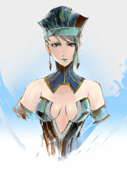 Rule 34 | 10s, 1girl, blue eyes, blue rose (tiger &amp; bunny), breasts, cleavage, earrings, flower, hat, ikuyoan, jewelry, lipstick, makeup, rose, short hair, solo, tiger &amp; bunny