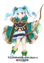 Rule 34 | arrow (projectile), blue hair, boots, bow (weapon), copyright notice, official art, oshiro project:re, oshiro project:re, red eyes, ririkuto, sasahara (oshiro project), short hair, simple background, skirt, solo, twintails, wavy hair, weapon, white background