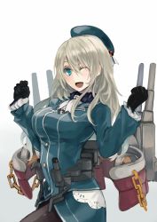 Rule 34 | 10s, 1girl, atago (kancolle), blonde hair, blue eyes, gloves, hat, kantai collection, long hair, machinery, natsuyuki, one eye closed, open mouth, pantyhose, smile, solo, turret, uniform