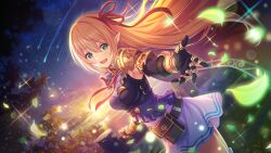 Rule 34 | 1girl, arisa (princess connect!), arisa (shadowverse), green eyes, long hair, looking at viewer, night, night sky, official art, orange hair, outstretched hand, pointy ears, princess connect!, red ribbon, ribbon, shadowverse, sky, tree