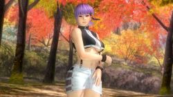 Rule 34 | 1girl, 3d, ayane (doa), breasts, dead or alive, dead or alive 5, forest, large breasts, nature, official art, purple hair, solo, tecmo, underboob