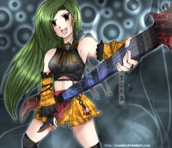 Rule 34 | electric guitar, fang, green hair, guitar, instrument, long hair, navel, smile, suzumiya haruhi no yuuutsu, tsuruya, very long hair