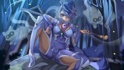 Rule 34 | 1girl, absurdres, animal ears, blue bodysuit, blue eyes, blue hair, bodysuit, breasts, cameltoe, domino mask, fishnets, high heels, highres, holding, holding smoking pipe, impossible bodysuit, impossible clothes, indie virtual youtuber, looking at viewer, mask, medium breasts, night, outdoors, parted lips, raccoon, raccoon ears, raccoon girl, raccoon tail, shiny skin, short hair, skin tight, smoking pipe, snuffy (vtuber), solo, spread legs, steve chopz, tail, taimanin (series), taimanin suit, virtual youtuber