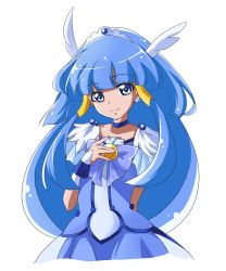 Rule 34 | 10s, 1girl, aoki reika, blue dress, blue eyes, blue hair, blue skirt, blue theme, bow, bowtie, brooch, cure beauty, dress, earrings, hair tubes, head wings, highres, jewelry, long hair, looking at viewer, magical girl, matching hair/eyes, nanashishi, precure, sidelocks, simple background, skirt, smile precure!, solo, tiara, white background, wings