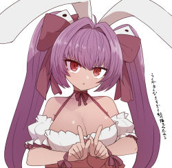 Rule 34 | 1girl, animal ears, breasts, choker, cleavage, di gi charat, dice, dice hair ornament, dress, hair ornament, heart, index finger raised, large breasts, long hair, open mouth, pink hair, red eyes, ribbon, ribbon choker, simple background, solo, sumiyao (amam), translation request, twintails, usada hikaru, white background