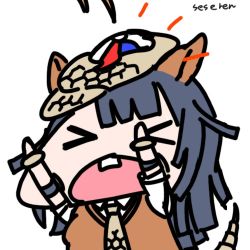 Rule 34 | &gt; &lt;, 1girl, animated, animated gif, hitting, kemono friends, lowres, open mouth, seseren, stick