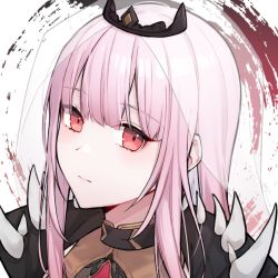 Rule 34 | black dress, blunt bangs, capelet, dress, expressionless, gem, highres, hololive, hololive english, long hair, looking at viewer, mori calliope, pink eyes, pink hair, profile, puunyannyan, shoulder spikes, simple background, solo, spikes, tiara, veil, virtual youtuber