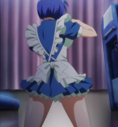 Rule 34 | 00s, blue hair, highres, ikkitousen, maid, ryomou shimei, short hair, stitched, third-party edit