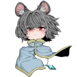 Rule 34 | 1girl, animal ears, capelet, fe (tetsu), grey hair, jewelry, looking at viewer, mouse ears, nazrin, pendant, red eyes, short hair, simple background, solo, touhou, upper body, white background