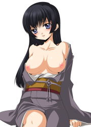 Rule 34 | 1girl, black hair, blue eyes, breasts, inverted nipples, japanese clothes, jyuru, kimono, nipples, original, solo