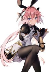 Rule 34 | 1boy, astolfo (fate), astolfo (saber) (fate), astolfo (saber) (third ascension) (fate), black bow, black gloves, black ribbon, blush, bow, bowtie, dress, fate/grand order, fate (series), gloves, hair bow, hair intakes, hair ribbon, highres, holding, holding shoes, long hair, long sleeves, looking at viewer, male focus, multicolored hair, pantyhose, pink hair, purple eyes, ribbon, seiru (prairie), shoes, smile, solo, streaked hair, trap, twintails, white hair