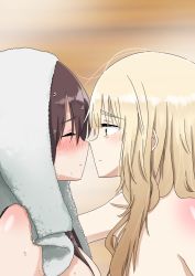 Rule 34 | 2girls, absurdres, blonde hair, brown hair, closed eyes, fsx avi, gertrud barkhorn, highres, imminent kiss, looking at another, multiple girls, perrine h. clostermann, strike witches, upper body, world witches series, yellow eyes, yuri