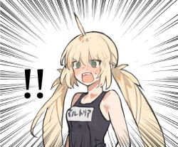 Rule 34 | 1girl, ahoge, artoria caster (fate), artoria pendragon (fate), bare shoulders, blonde hair, blush, breasts, fate/grand order, fate (series), green eyes, hair between eyes, long hair, meme, open mouth, small breasts, starshadowmagician, teeth, twintails