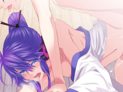 Rule 34 | 2boys, anal, bad id, bad pixiv id, bishounen, blue eyes, blue hair, cum, ejaculating while penetrated, ejaculation, headphones, japanese clothes, kaito (vocaloid), kamui gakupo, long hair, male focus, male penetrated, multiple boys, nayu, open mouth, out-of-frame censoring, out of frame, ponytail, purple hair, saliva, sex, solo focus, sweat, tears, tongue, trap, vocaloid, yaoi
