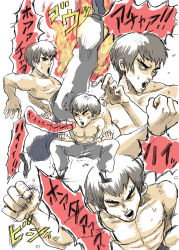 Rule 34 | 1boy, black hair, capcom, collarbone, fei long, male focus, muscular, pants, riry, simple background, street fighter, street fighter iv (series), sweat, sweatdrop, topless male, translated, wet, white background