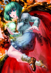 Rule 34 | 1girl, :o, antennae, bad id, bad pixiv id, calligraphy brush (medium), cape, dress shirt, energy ball, gibagiba, graphite (medium), green eyes, green hair, juliet sleeves, legs up, long sleeves, looking at viewer, mary janes, matching hair/eyes, multicolored background, open mouth, puffy sleeves, shirt, shoes, short hair, skirt, socks, solo, touhou, tourniquet505, traditional media, wriggle nightbug