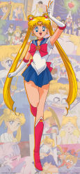 Rule 34 | 1990s (style), 5girls, absurdres, aino minako, arm up, back bow, bishoujo senshi sailor moon, bishoujo senshi sailor moon r, blonde hair, blue eyes, blue sailor collar, blue skirt, boots, bow, brooch, cat, chiba mamoru, choker, closed eyes, crescent, crescent earrings, double bun, drop shadow, earrings, elbow gloves, flower, gloves, hair bun, highres, hino rei, inner senshi, jewelry, kino makoto, knee boots, leotard, long hair, luna (sailor moon), miniskirt, mizuno ami, multiple girls, non-web source, official art, open mouth, parted bangs, pink flower, pleated skirt, retro artstyle, sailor collar, sailor jupiter, sailor mars, sailor mercury, sailor moon, sailor senshi, sailor senshi uniform, sailor venus, scan, skirt, super sailor jupiter, super sailor mars, super sailor mercury, super sailor venus, tears, tiara, toei animation, twintails, very long hair, watery eyes