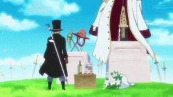 Rule 34 | 1boy, animated, animated gif, blonde hair, covered eyes, ascot, goggles, goggles on headwear, grin, hat, jacket, lowres, male focus, one piece, open clothes, sabo (one piece), shueisha, smile, solo, top hat, weapon