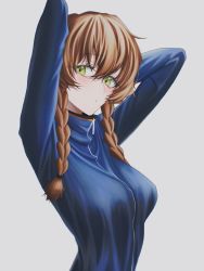 Rule 34 | absurdres, amane suzuha, arms up, artist request, blue jacket, braid, eyes visible through hair, highres, jacket, long hair, long sleeves, looking at viewer, simple background, steins;gate, tagme, track jacket, twin braids, white background
