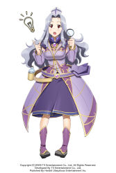 Rule 34 | 1girl, ^^^, arksign, belt, boots, bottle, breasts, brooch, covered erect nipples, detached sleeves, dress, full body, grey (arksign), hand on own hip, hat, highres, jewelry, kimura shigetaka, light bulb, light purple hair, long hair, magnifying glass, medium breasts, official art, open mouth, pointing, pouch, red eyes, simple background, solo, wavy hair, white background