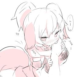 Rule 34 | 1girl, ahoge, animal ears, babalilo, detached sleeves, dog ears, dog tail, female focus, finger in another&#039;s mouth, finger sucking, monochrome, original, ponytail, sketch, solo focus, tail, titi (babalilo)