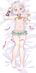 Rule 34 | 1girl, absurdres, barefoot, blush, breasts, come hither, condom, covered navel, dakimakura (medium), detached sleeves, dress, elf, feet, flower, hair between eyes, hair flower, hair ornament, harigane shinshi, heart, heart-shaped pupils, heavy breathing, highres, jewelry, kokkoro (princess connect!), kokkoro (summer) (princess connect!), looking at viewer, mouth hold, nipples, open mouth, pink eyes, pink flower, pointy ears, princess connect!, purple eyes, saliva, see-through, see-through sleeves, short hair, silver hair, sleeveless, sleeveless dress, small breasts, solo, symbol-shaped pupils, torogao, transparent, used condom, white flower