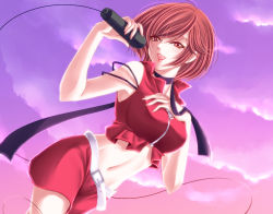 Rule 34 | 1girl, bad id, bad pixiv id, belt, breasts, brown eyes, brown hair, choker, large breasts, meiko (vocaloid), microphone, midriff, short hair, solo, tonyo (milky crown), totono, vocaloid