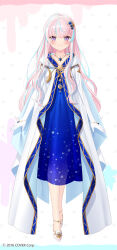 Rule 34 | 1girl, airani iofifteen, airani iofifteen (sci-fi princess), anklet, blue dress, blue hair, blush, cloak, closed mouth, company name, dress, elbow gloves, full body, glass slipper, gloves, hair ornament, hairclip, high heels, hololive, hololive indonesia, hood, hooded cloak, jewelry, long hair, looking at viewer, multicolored hair, necklace, official alternate costume, official alternate hairstyle, official art, pink hair, pumps, purple eyes, see-through, see-through dress, see-through dress layer, smile, solo, star (symbol), star necklace, starry sky print, straight-on, streaked hair, tachi-e, very long hair, virtual youtuber, white cloak, white gloves, yano mitsuki (nanairo)