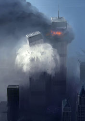Rule 34 | 9/11, building, city, cityscape, destruction, explosion, fire, new york city, no humans, real life, seo tatsuya, skyscraper, smoke, world trade center