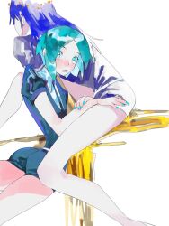 Rule 34 | 2others, androgynous, aqua eyes, aqua hair, aqua nails, ass, belt, blue hair, collared shirt, colored eyelashes, colored skin, crystal hair, dual persona, facing away, gem uniform (houseki no kuni), gold, golden arms, hand on another&#039;s thigh, high collar, houseki no kuni, long hair, looking at viewer, molten metal, multiple others, nail polish, necktie, open mouth, other focus, parted bangs, phosphophyllite, phosphophyllite (ll), puffy short sleeves, puffy sleeves, shirt, short hair, short jumpsuit, short shorts, short sleeves, shorts, sidelocks, simple background, sitting, straight hair, surprised, time paradox, white background, white belt, white shirt, white skin, wide-eyed, wing collar, zjpf7435