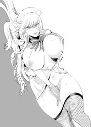Rule 34 | 1girl, between legs, breasts, closed mouth, clothes pull, dress, fate (series), fishnet pantyhose, fishnets, florence nightingale (fate), florence nightingale (santa) (fate), glasses, gloves, greyscale, hand between legs, hand on own chest, hat, huge breasts, long hair, looking at viewer, lying, monochrome, moopiekun, navel, nipple slip, nipples, nurse cap, on side, open clothes, open dress, pantyhose, pantyhose pull, short sleeves, simple background, solo, thick thighs, thighs, white background