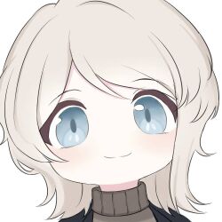 Rule 34 | 1024127919, 1girl, :3, black sweater, blue eyes, close-up, closed mouth, faust (project moon), limbus company, portrait, project moon, short hair, simple background, smile, solo, sweater, white background, white hair