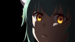 Rule 34 | 1girl, black background, brown eyes, close-up, commentary request, dragon horns, eye focus, fate/grand order, fate (series), glowing, glowing eyes, hair between eyes, horns, kiyohime (fate), langbazi, long hair, looking at viewer, parted lips, portrait, solo, ~tensai-tachi no renai zunousen~
