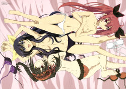 Rule 34 | 10s, 3girls, absurdres, ahoge, ass, bikini, black hair, bow, breasts, butt crack, candy, censored, cleavage, convenient censoring, date a live, dimples of venus, feet, flat chest, food, hair bow, headdress, heterochromia, highres, itsuka kotori, legs, lollipop, long hair, looking at viewer, lying, medium breasts, multiple girls, non-web source, nyantype, official art, on back, on stomach, one eye closed, open mouth, purple eyes, red eyes, red hair, side-tie bikini bottom, small breasts, smile, swimsuit, tokisaki kurumi, topless, tsunako, twintails, very long hair, wink, yatogami tooka, yellow eyes