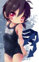 Rule 34 | 1girl, asymmetrical wings, bad id, bad pixiv id, black hair, female focus, houjuu nue, mano (shampoohatter), one-piece swimsuit, red eyes, school swimsuit, short hair, solo, swimsuit, touhou, wings