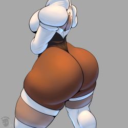 Rule 34 | 1girl, absurdres, android, ass, ass focus, breasts, dark-skinned female, dark skin, from behind, head out of frame, highres, huge ass, kosi, large breasts, leotard, nier (series), nier:automata, solo, thick thighs, thighhighs, thighs, thong, thong leotard, 2p (nier:automata)