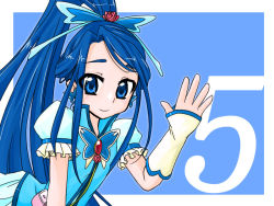 Rule 34 | 00s, 1girl, blue background, blue eyes, blue hair, blue theme, brooch, bug, butterfly, butterfly hair ornament, cure aqua, earrings, flower, gloves, hair ornament, ichiyuujin (ninomae aruto), bug, itiyuujin, jewelry, long hair, magical girl, matching hair/eyes, minazuki karen, ponytail, precure, red flower, red rose, rose, smile, solo, wide ponytail, yes! precure 5
