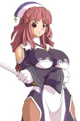 Rule 34 | breasts, cross, gloves, hip focus, jewelry, la pucelle, large breasts, mole, mole under eye, necklace, nippon ichi, oekaki, pantyhose, pink hair, prier, red eyes, red hair, smile, solo, staff, wide hips