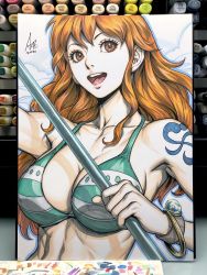 Rule 34 | 1girl, breasts, cleavage, highres, large breasts, long hair, nami (one piece), one piece, stanley lau