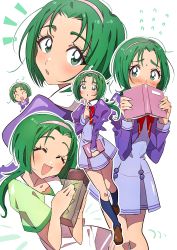 Rule 34 | 5girls, absurdres, akimoto komachi, blush, bow hairband, eyelashes, closed eyes, green eyes, green hair, grgrton, hair ornament, hairband, happy, highres, juliet sleeves, l&#039;ecole des cinq lumieres school uniform, long sleeves, looking at viewer, multiple girls, multiple persona, open mouth, ponytail, precure, puffy long sleeves, puffy sleeves, ribbon, school uniform, shoes, short hair, simple background, smile, socks, white background, yes! precure 5, yes! precure 5 gogo!
