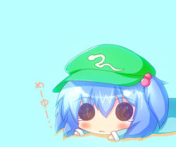 Rule 34 | 1girl, black eyes, blue hair, chibi, female focus, hat, kawashiro nitori, noiz, open mouth, short hair, simple background, solid circle eyes, tears, touhou, twintails, two side up