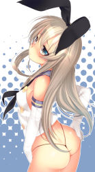 Rule 34 | 10s, 1girl, animal ears, ass, bad id, bad pixiv id, bare shoulders, black panties, blonde hair, brown hair, rabbit ears, dancho (dancyo), elbow gloves, fake animal ears, gloves, kantai collection, long hair, looking at viewer, panties, personification, shimakaze (kancolle), skull.03, solo, thong, underwear